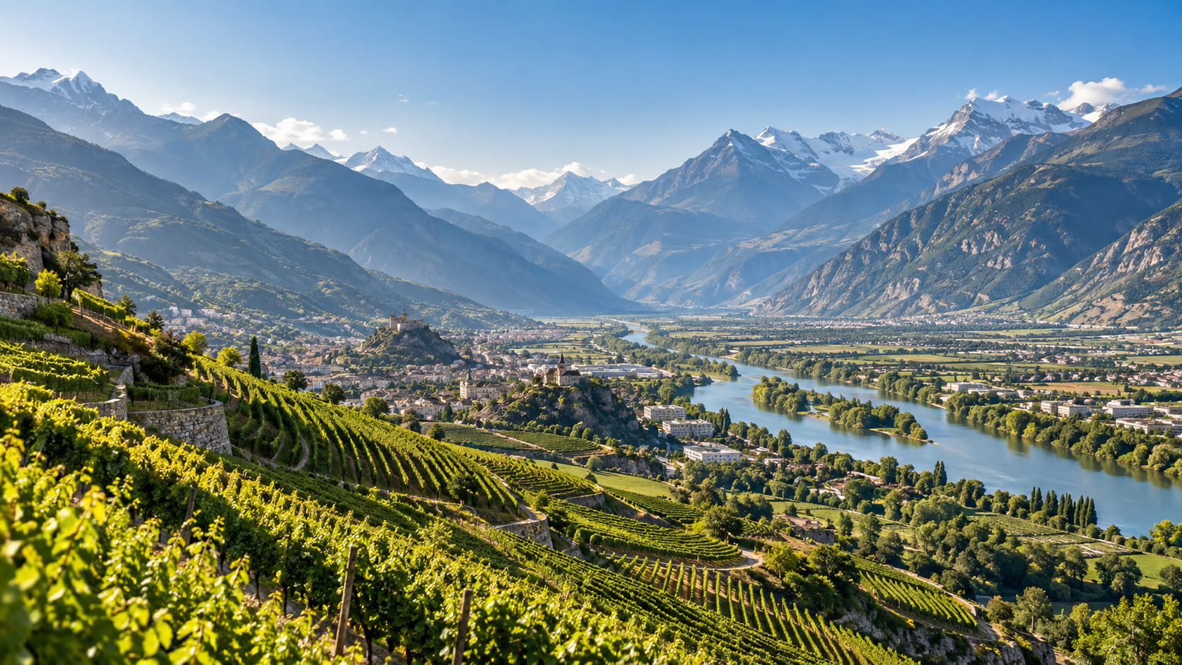 Vignobles valaisans face aux Alpes